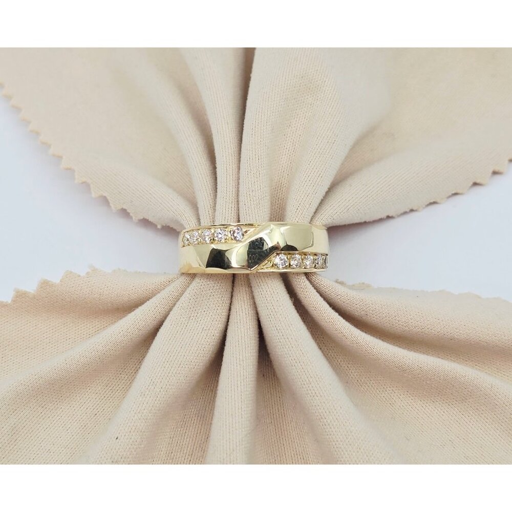 Unique 14K Karat Solid Yellow Gold Designer Round CZ Wedding Band Ring Size 9.50